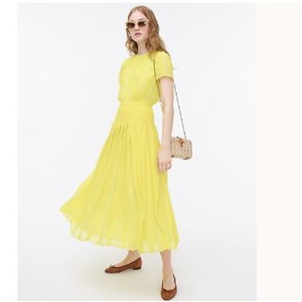 J Crew Embroidered Chiffon Midi Dress 6 Yellow